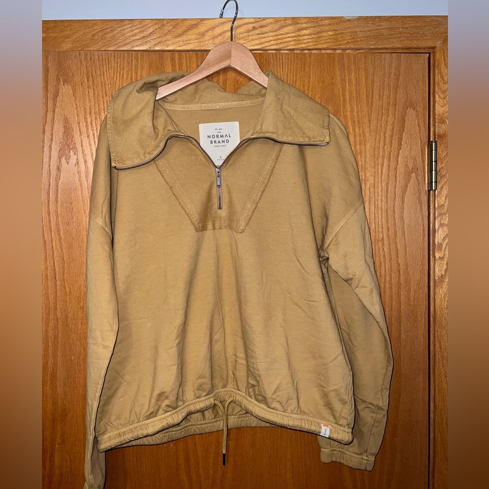 The Normal Brand Cropped Quarter Zip. Tan/Sand color. Size L